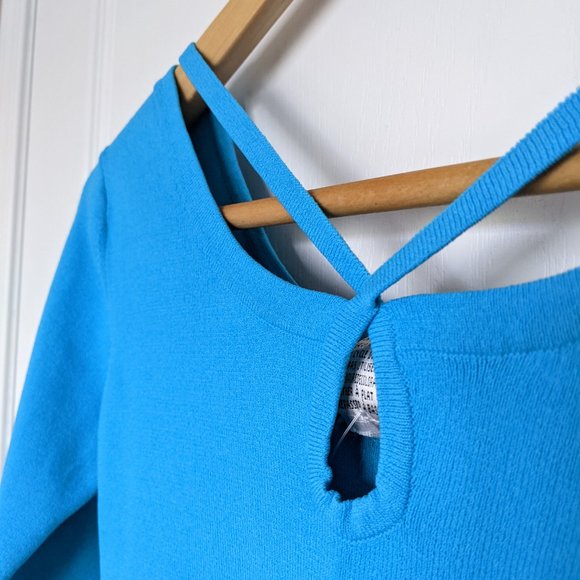 3/$30 Joseph A. Sky Blue Sweater Top with Strap & Loop neckline - Picture 3 of 5